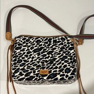 Consuela Black and White Shoulder Bag with Leopard Print